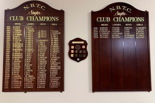 NBTC Singles Club Champions plaques